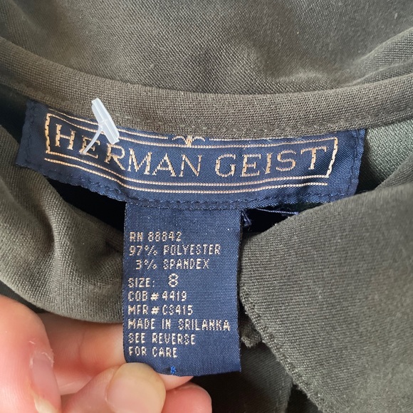 Herman Geist Dress Olive Green Size 8 Full Button Front Long Sleeve Dress - Picture 4 of 5